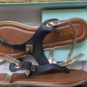 Lovita Women's 10 Sandals Thong Black Gold Summer New in Box